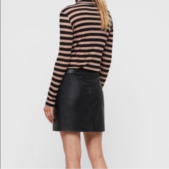All Saints Lena Faux Leather Mini Front Zip Black Moto Skirt Size 2 NWT Defects - Picture 3 of 15